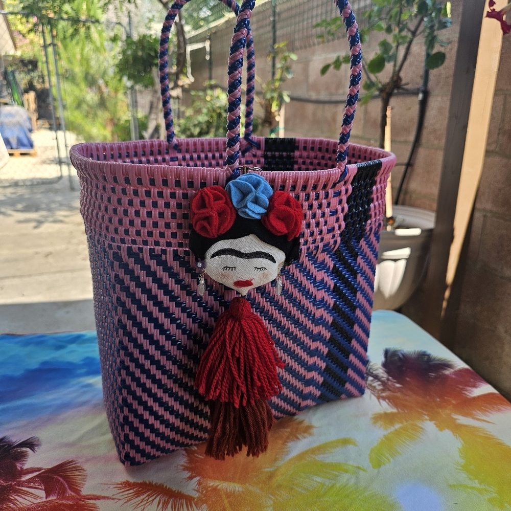 Handcrafted Pink and Blue Woven Tote Bag
